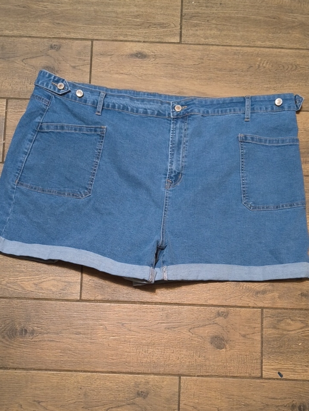 Women's Blue Denim Roll-Hem Shorts
